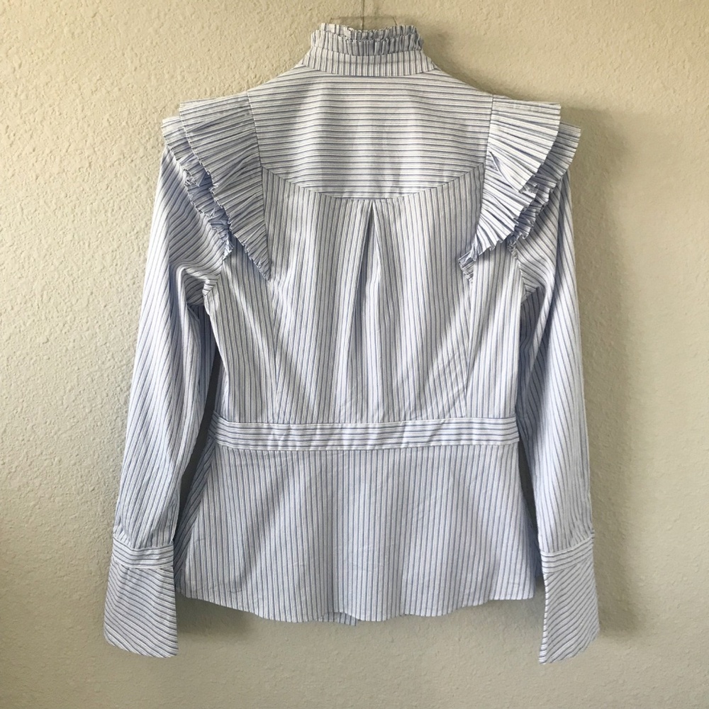Karen Millen Pleated Striped Ruffle US 6/UK 10 Long Sleeve Button Up Shirt NWOT - Picture 4 of 12